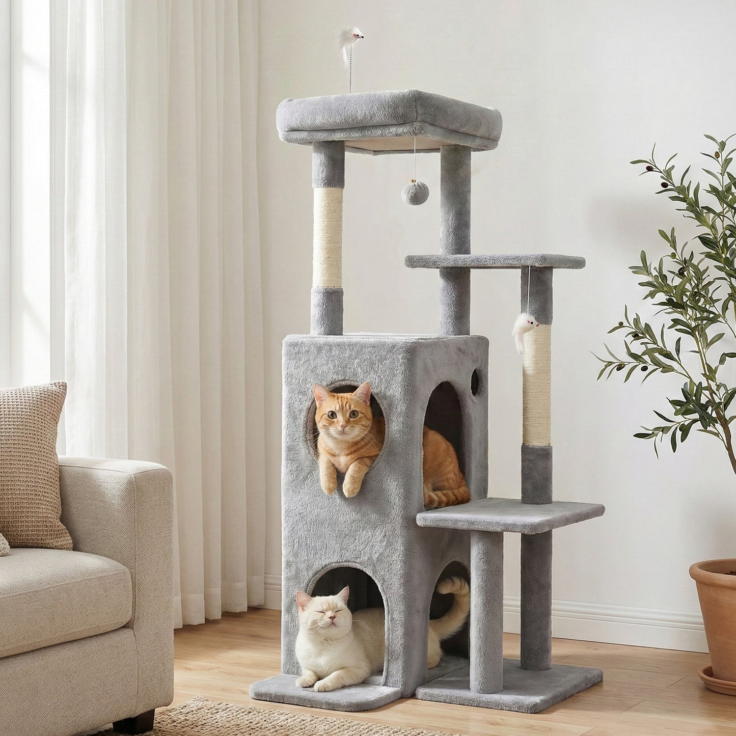 i.Pet Cat Tree Tower 127cm Scratching Post Light Grey