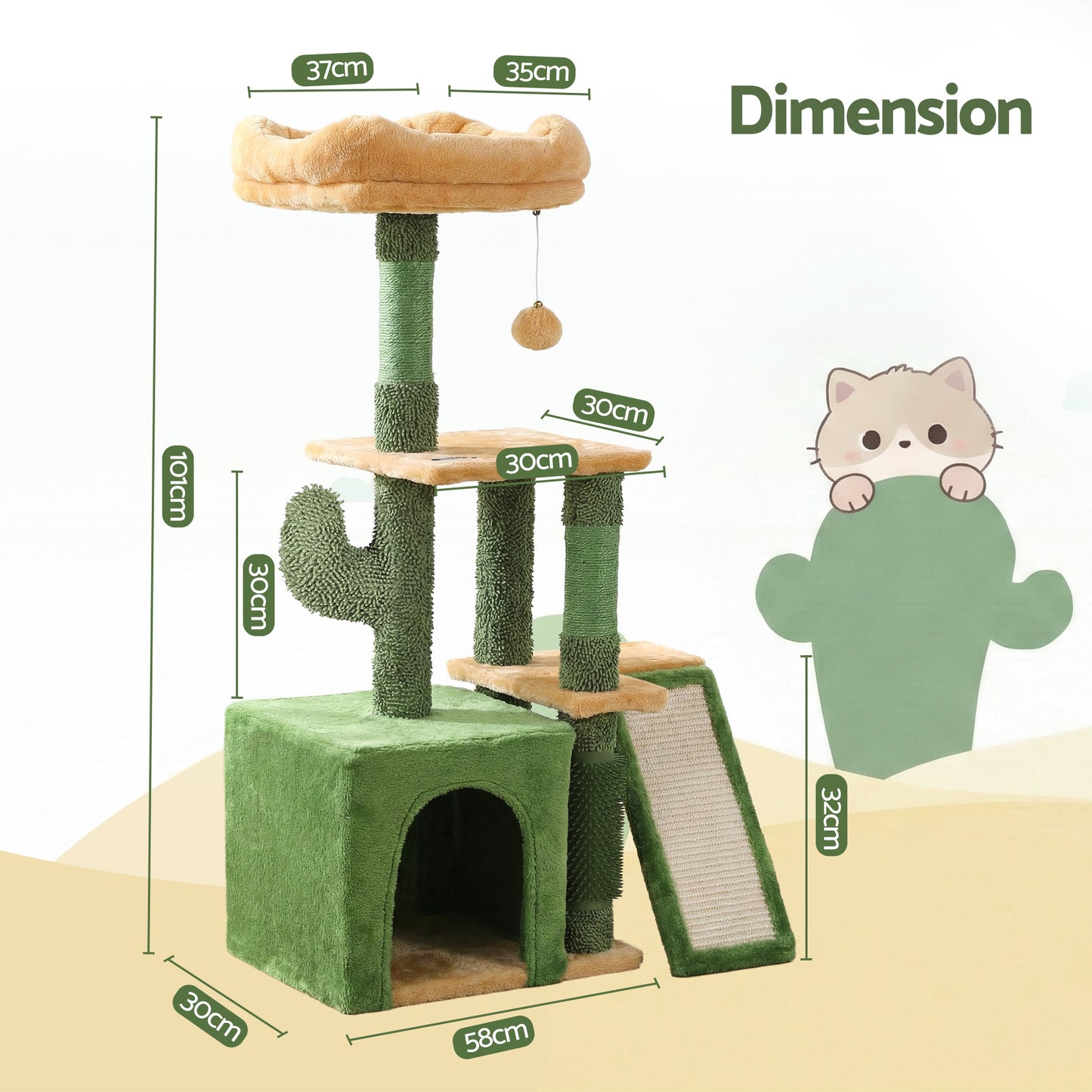 i.Pet Cat Tree Tower 101cm Scratching Post Green