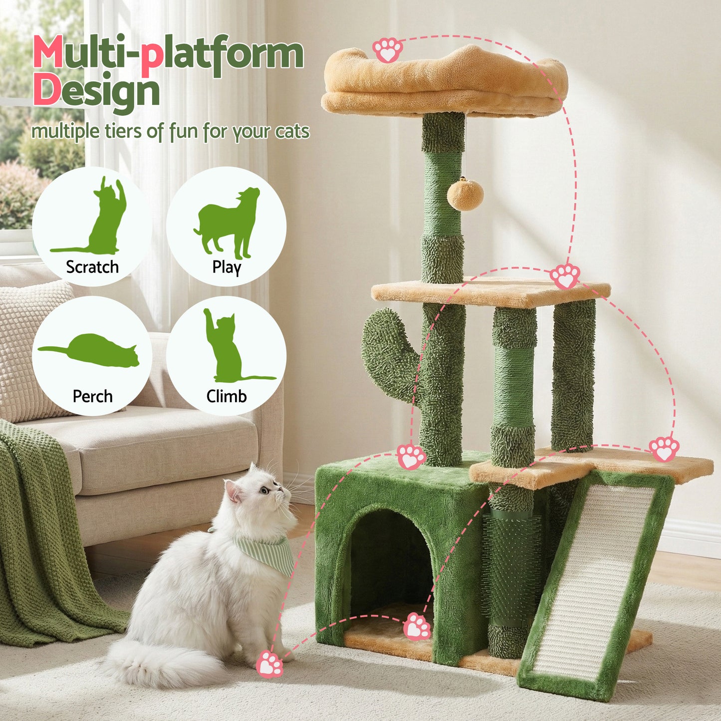 i.Pet Cat Tree Tower 101cm Scratching Post Green