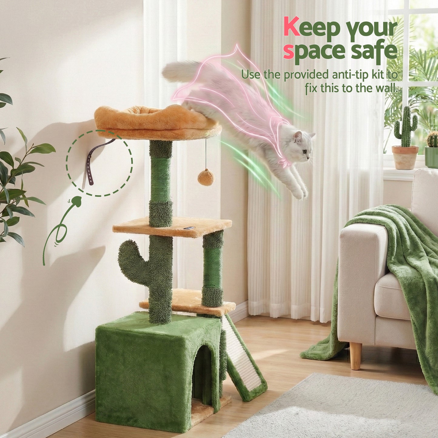 i.Pet Cat Tree Tower 101cm Scratching Post Green