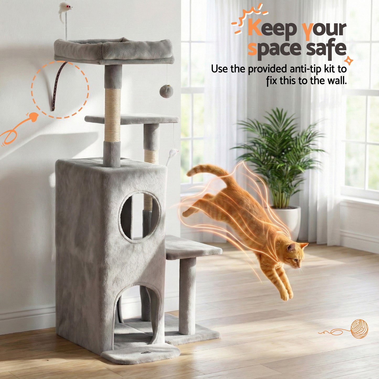 i.Pet Cat Tree Tower 127cm Scratching Post Light Grey