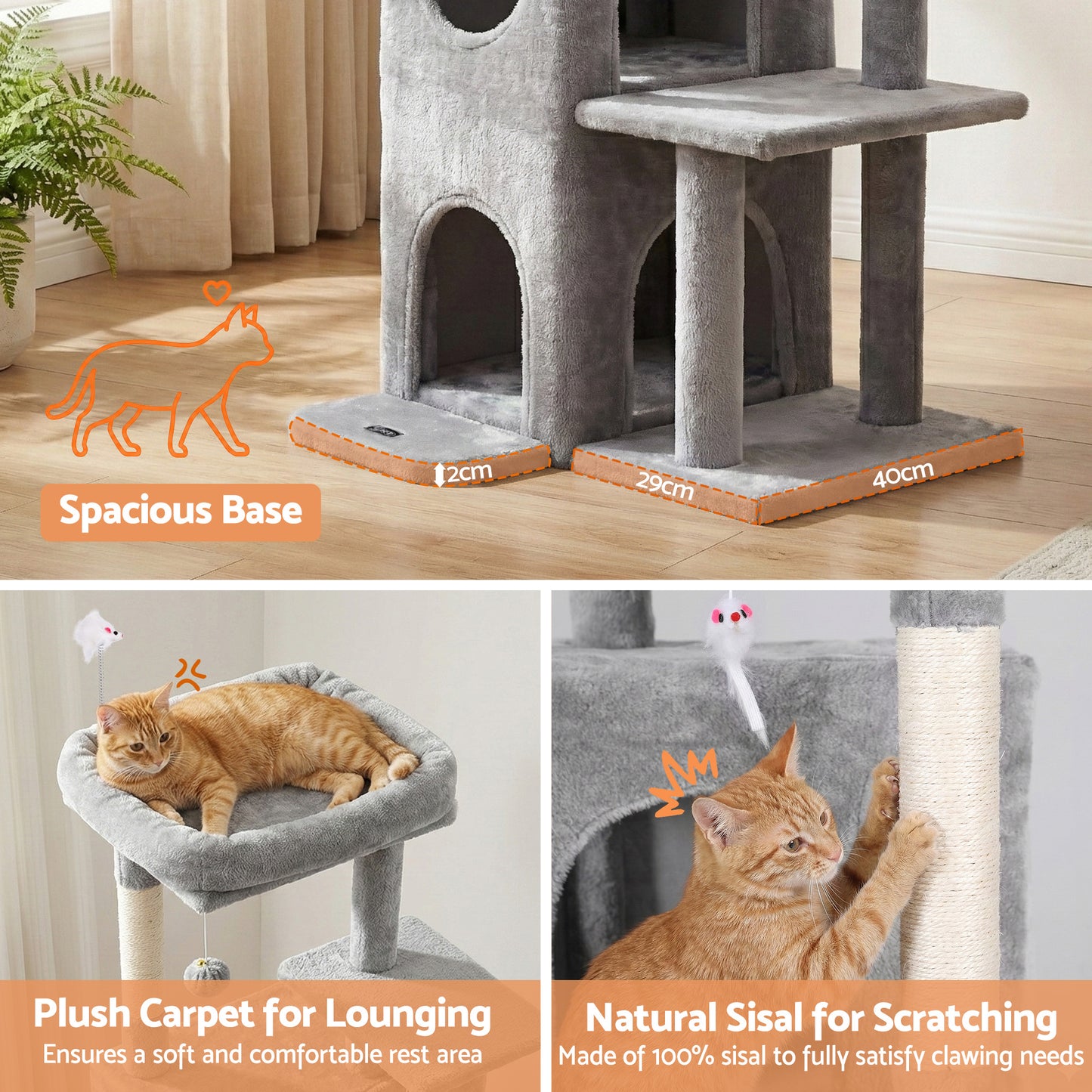 i.Pet Cat Tree Tower 127cm Scratching Post Light Grey