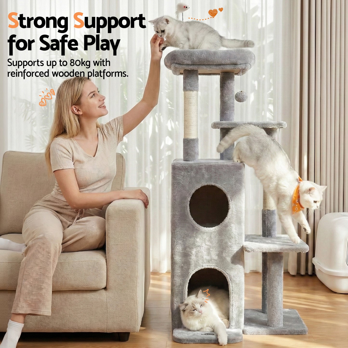 i.Pet Cat Tree Tower 127cm Scratching Post Light Grey