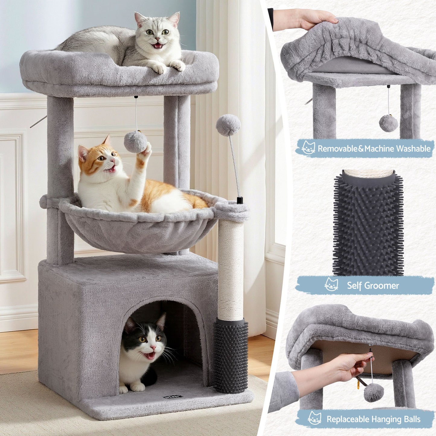 i.Pet Cat Tree Tower 82cm Scratching Post Light Grey