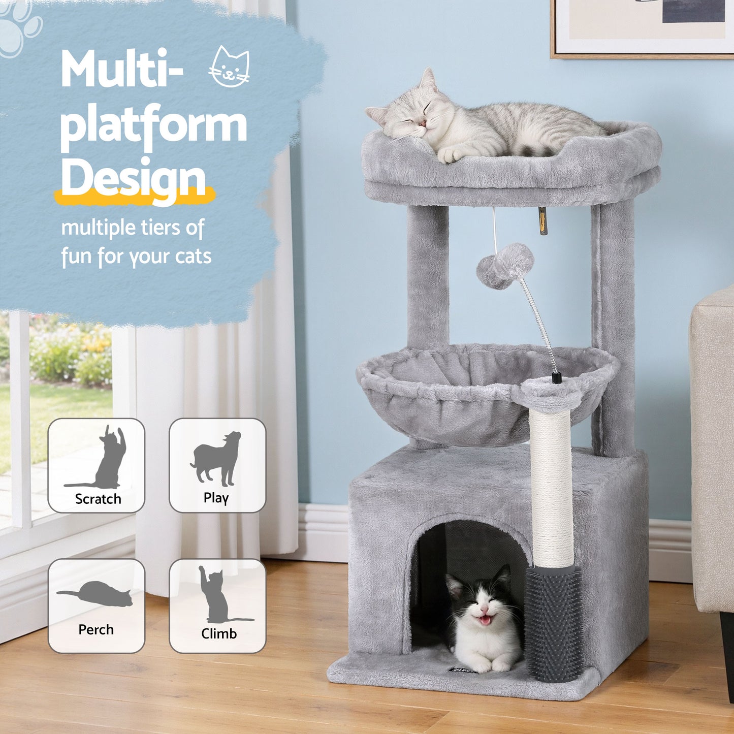 i.Pet Cat Tree Tower 82cm Scratching Post Light Grey