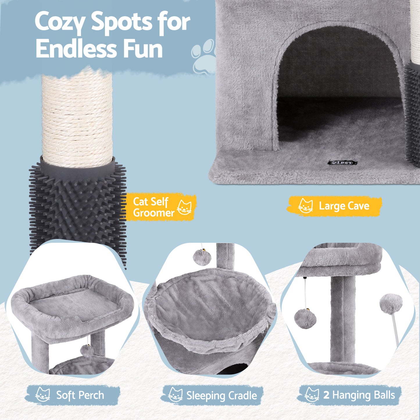 i.Pet Cat Tree Tower 82cm Scratching Post Light Grey