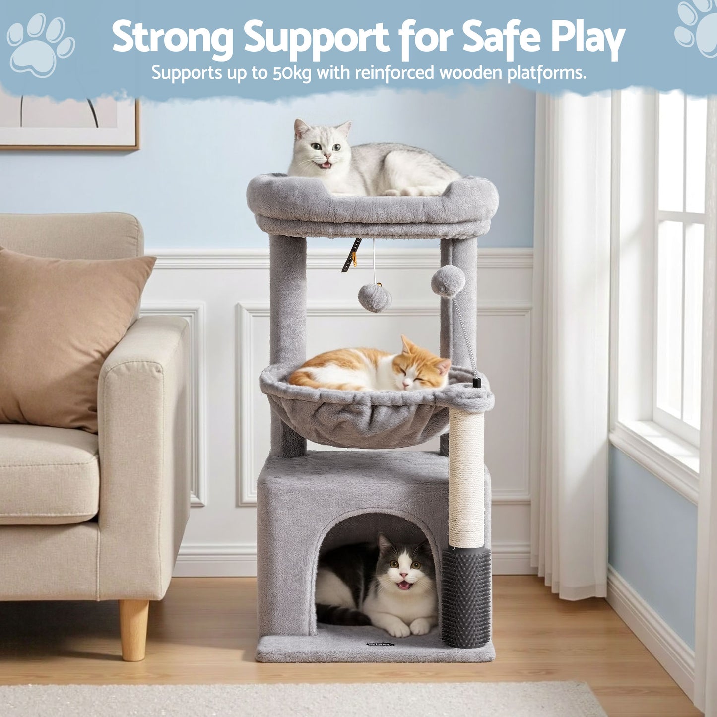 i.Pet Cat Tree Tower 82cm Scratching Post Light Grey