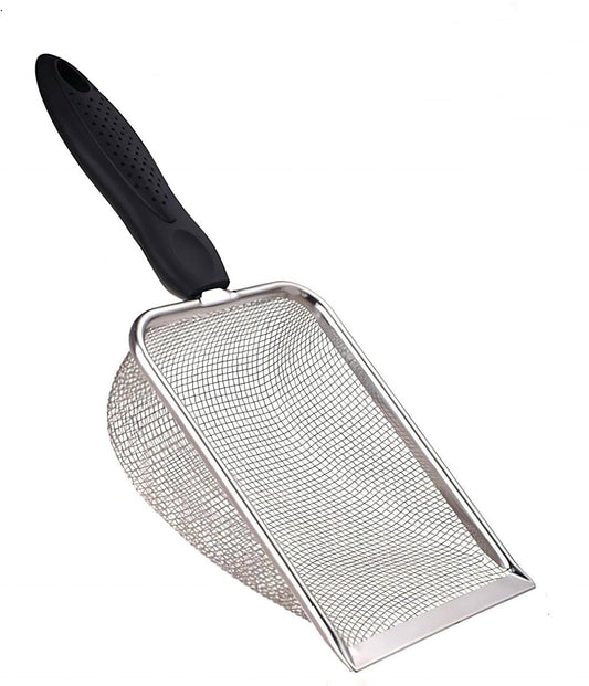 Cat Litter Scoop - Small Stainless Steel Cat Litter Scoop with Mesh - For Cleaning Reptile Cat Litter - Metal Cat Litter Scoop with Non-Stick Coating - Cleaning Tool - Fine Cat Litter Scoop (Pore Size: 3.7mm)