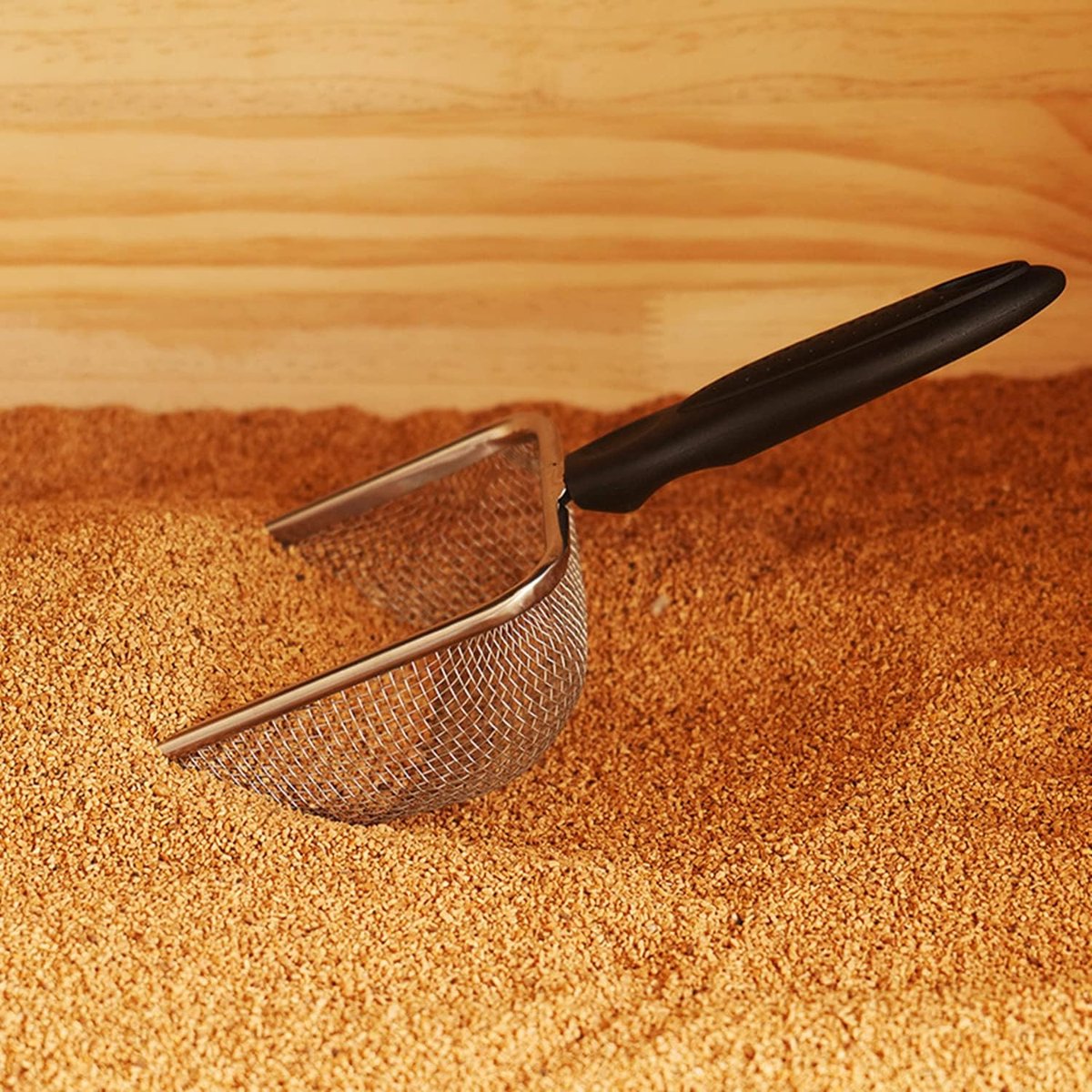 Cat Litter Scoop - Small Stainless Steel Cat Litter Scoop with Mesh - For Cleaning Reptile Cat Litter - Metal Cat Litter Scoop with Non-Stick Coating - Cleaning Tool - Fine Cat Litter Scoop (Pore Size: 3.7mm)
