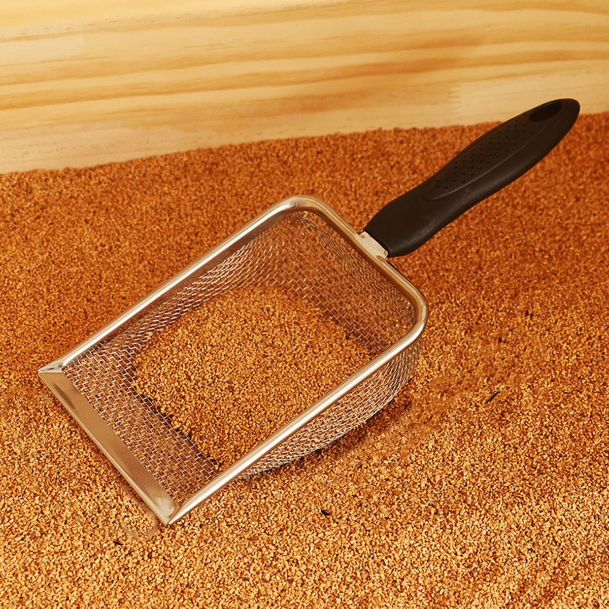 Cat Litter Scoop - Small Stainless Steel Cat Litter Scoop with Mesh - For Cleaning Reptile Cat Litter - Metal Cat Litter Scoop with Non-Stick Coating - Cleaning Tool - Fine Cat Litter Scoop (Pore Size: 3.7mm)
