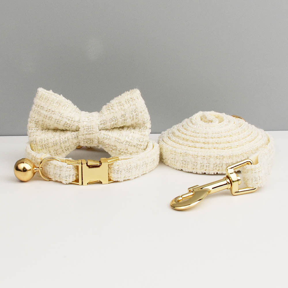 S White 3 Piece Luxury Tweed Cat Collar and Leash Set