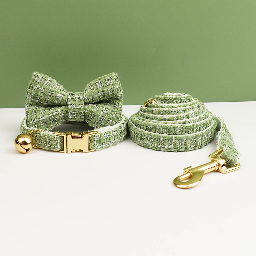 S Green 3 Piece Luxury Tweed Cat Collar and Leash Set