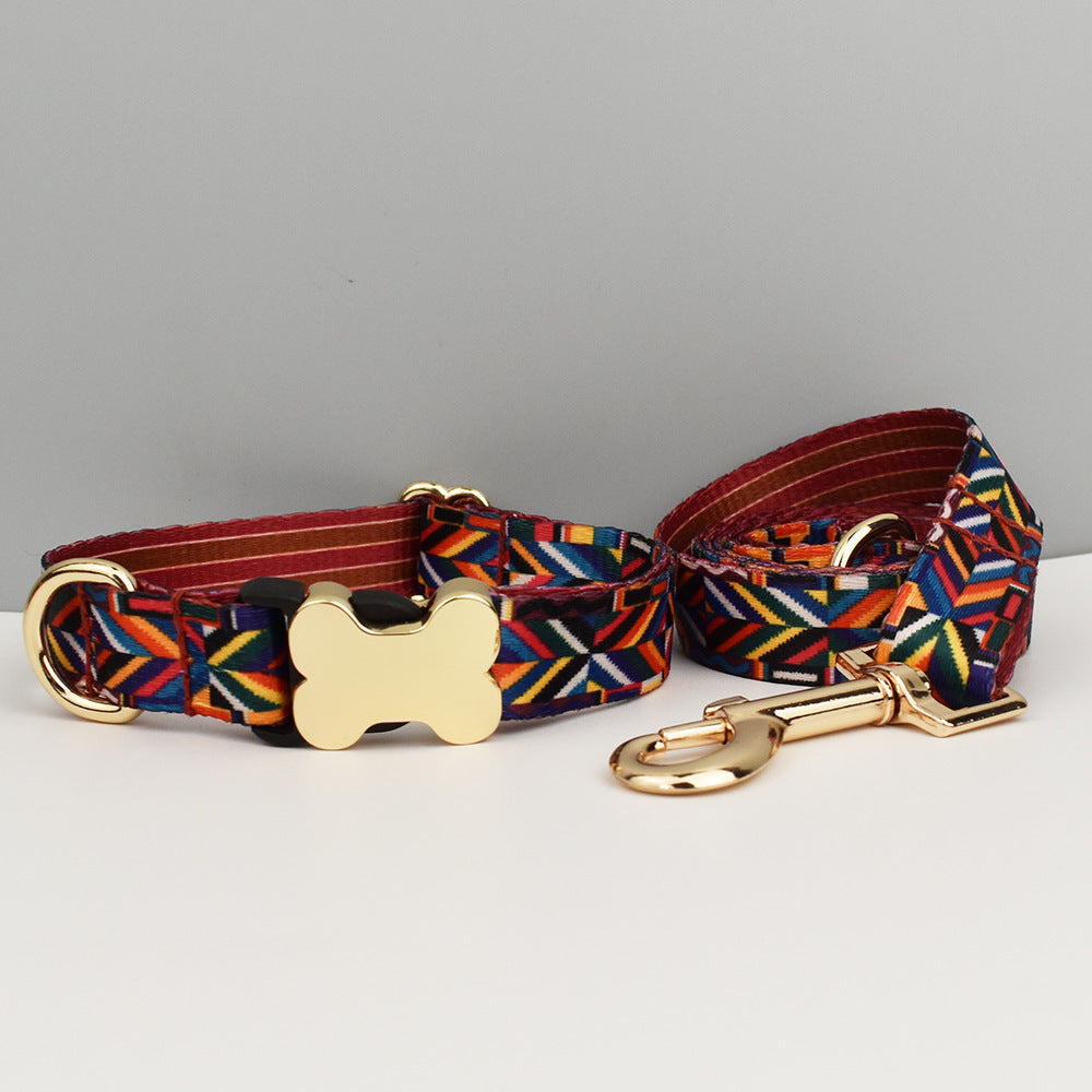 L Rainbow Patterned Dog Collar with Bone Buckle